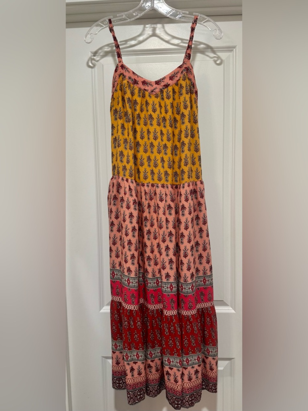 Knox Rose Yellow and Pink Printed Tiered Midi Sundress Size M - Picture 1 of 6